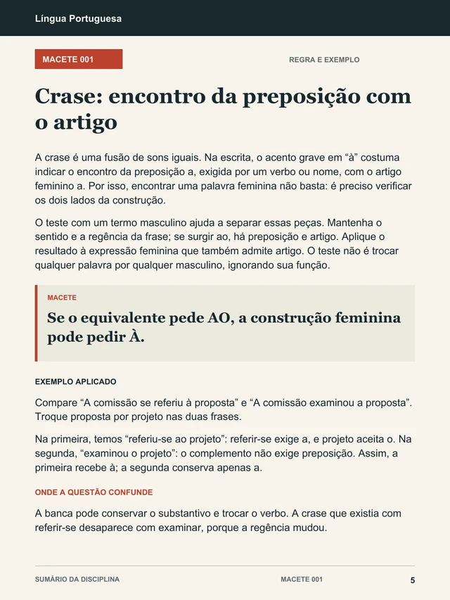 Página real do material: Crase: entenda a regra