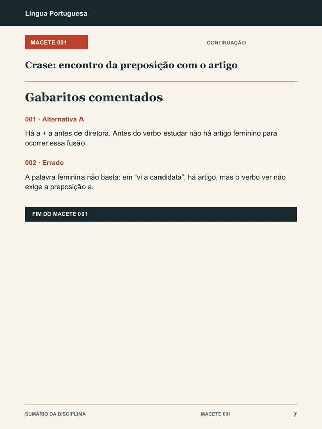 Página real do material: Crase: confira o raciocínio