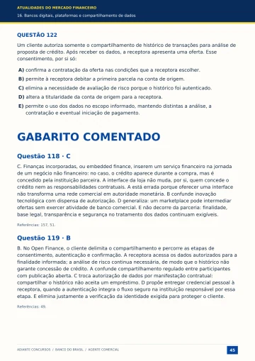 Questão 122 e comentários das questões 118 e 119