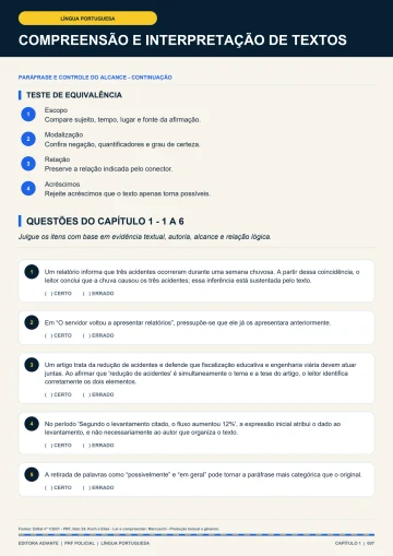 Questões de compreensão e interpretação de textos, itens 1 a 5