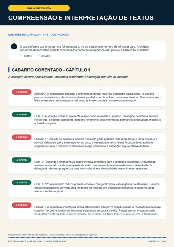 Questão 6 e gabarito comentado dos seis itens de interpretação de textos